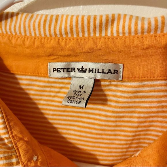 Peter Millar Men's Short Sleeve Orange & White Striped Polo Shirt medium top - Picture 4 of 8